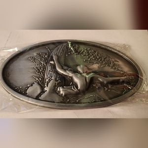 New Surfer surboard surfing blue surf belt buckle. Crafted to fit a standard…